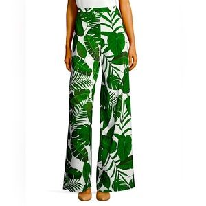 Alice & Olivia Tropical Palm Print Wide-Leg Pants